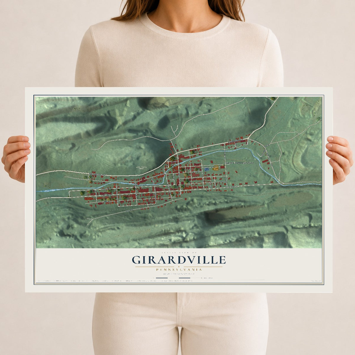 Map of Girardville, Pennsylvania, 12 x 18 inch unframed archival matte print