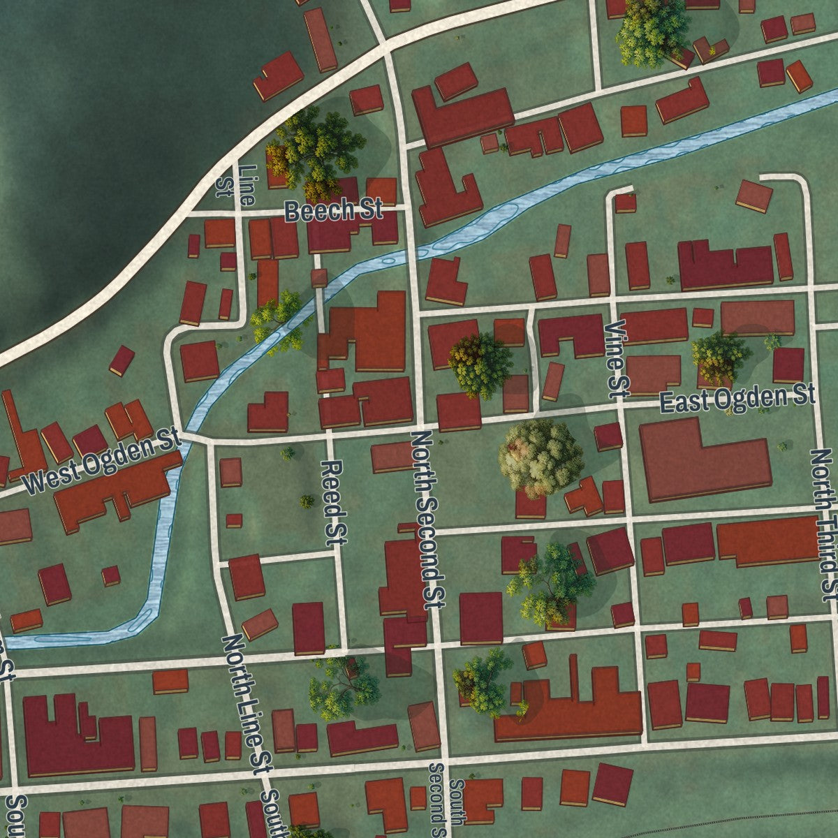 Close-up of the map of Girardville, Pennsylvania print showing street and building detail