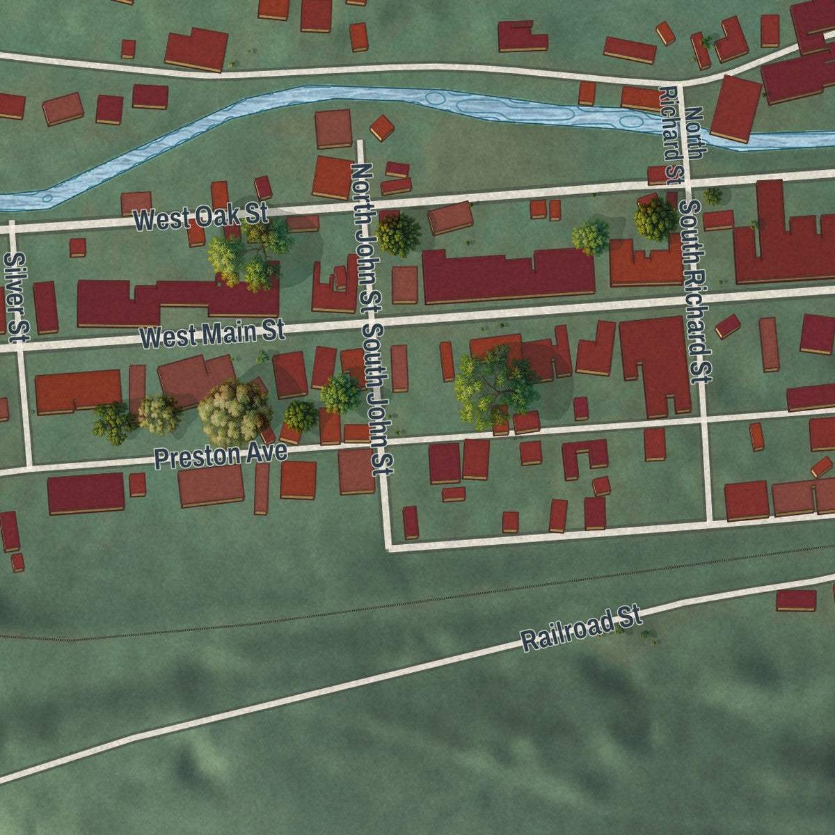 Second close-up of the map of Girardville, Pennsylvania print showing more streets and buildings