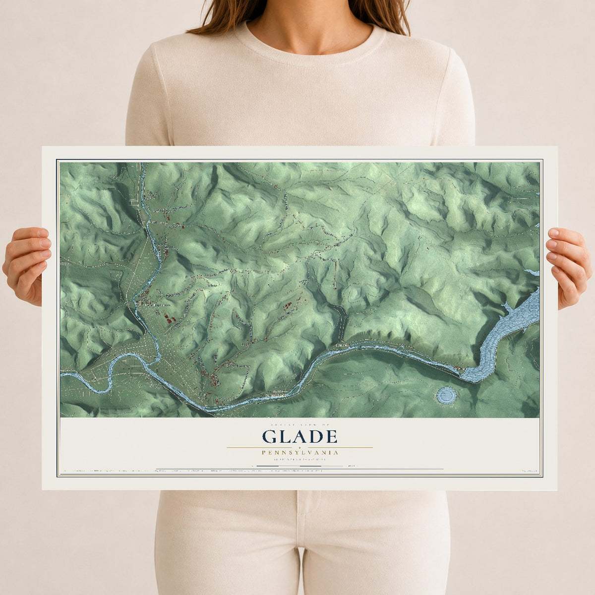 Map of Glade, Pennsylvania, 12 x 18 inch unframed archival matte print