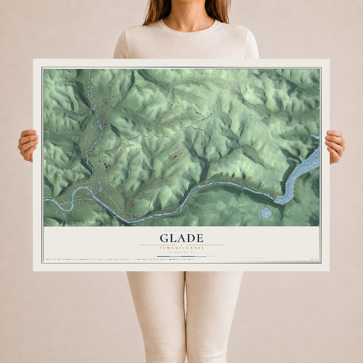 Map of Glade, Pennsylvania, 24 x 36 inch unframed archival matte print