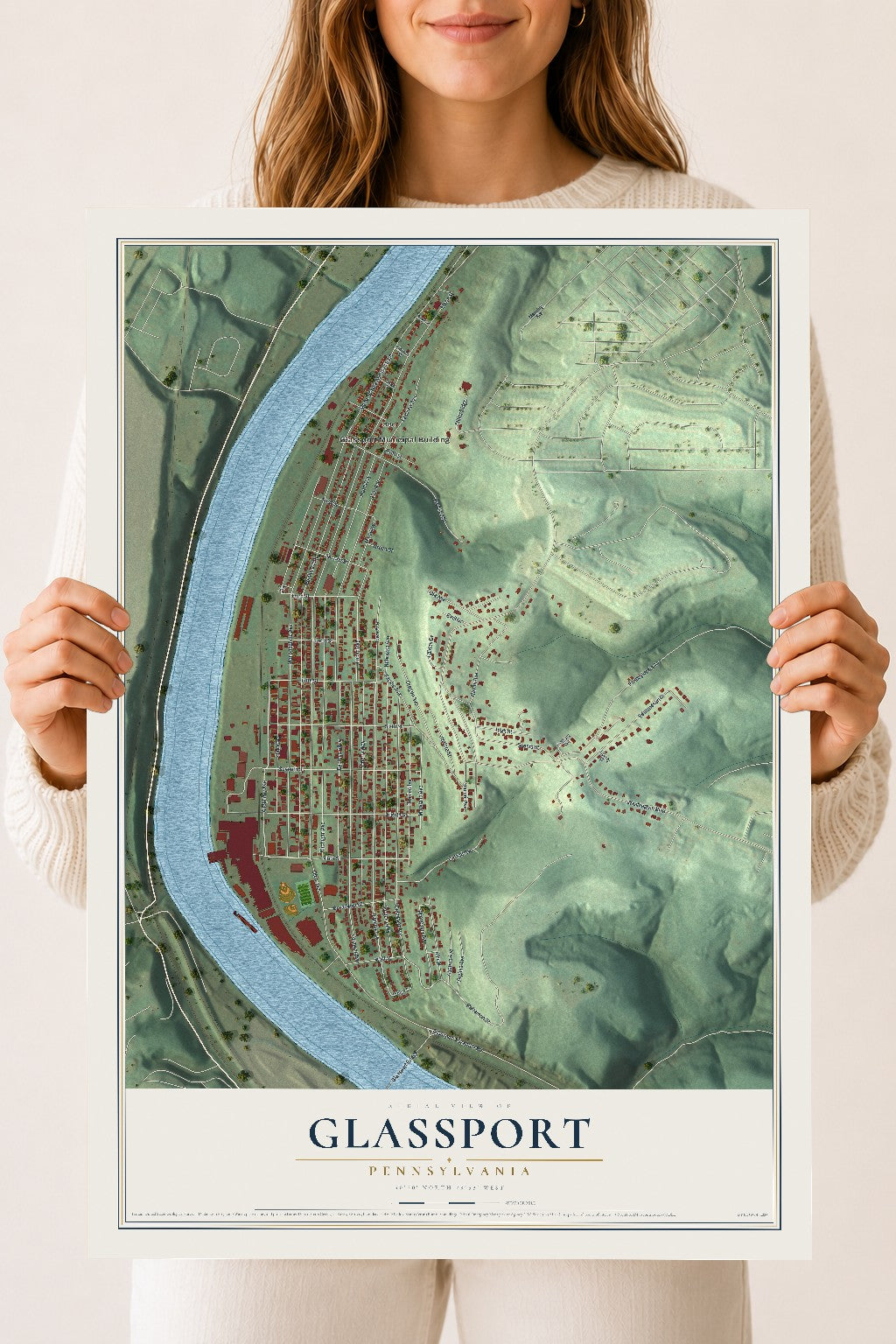 Map of Glassport, Pennsylvania, 18 x 24 inch unframed archival matte print