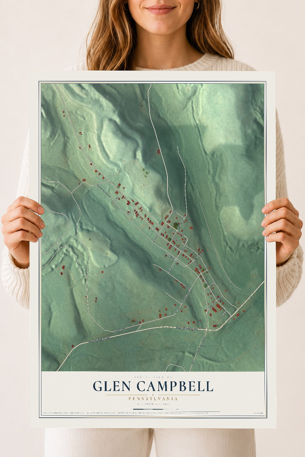 Map of Glen Campbell, Pennsylvania, 18 x 24 inch unframed archival matte print