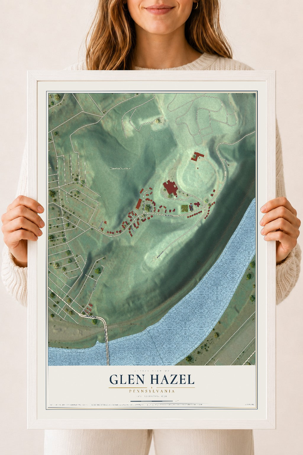 Map of Glen Hazel, Pennsylvania, 18 x 24 inch print in a white wood frame