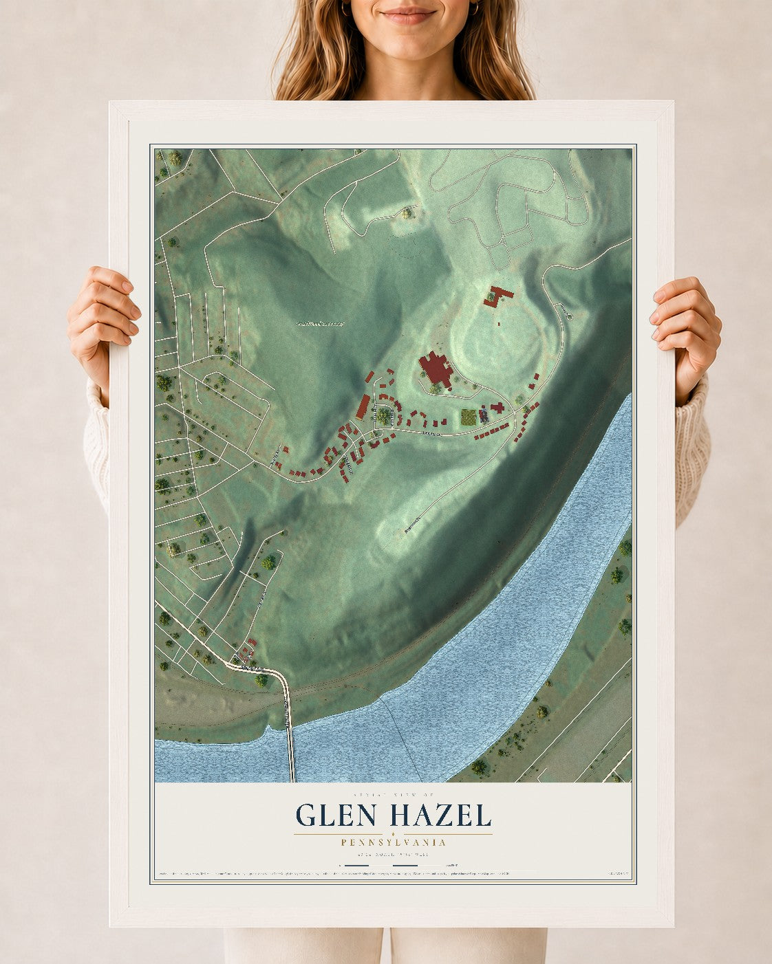 Map of Glen Hazel, Pennsylvania, 24 x 36 inch print in a white wood frame