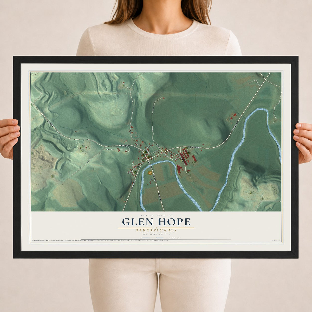 Map of Glen Hope, Pennsylvania, 18 x 24 inch print in a black wood frame