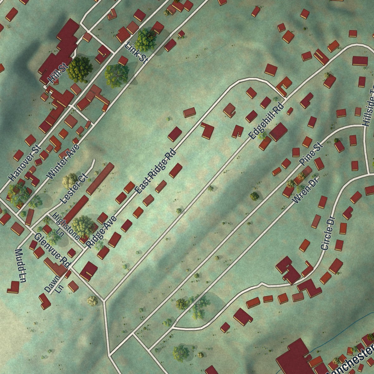 Second close-up of the map of Glen Rock, Pennsylvania print showing more streets and buildings