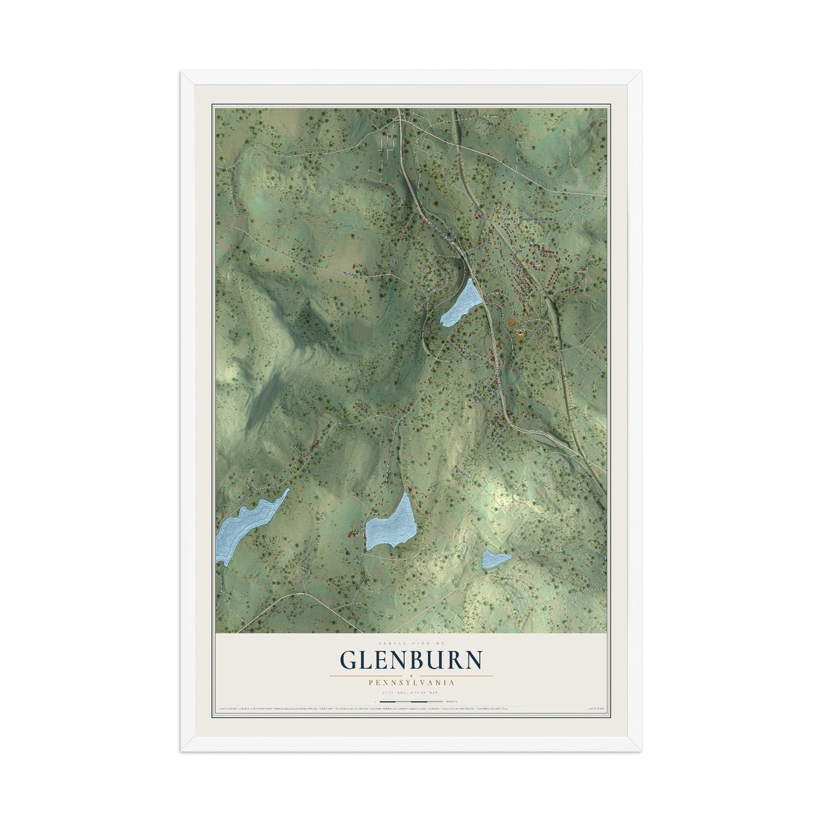 Map of Glenburn, Pennsylvania, 12 x 18 inch print in a white wood frame