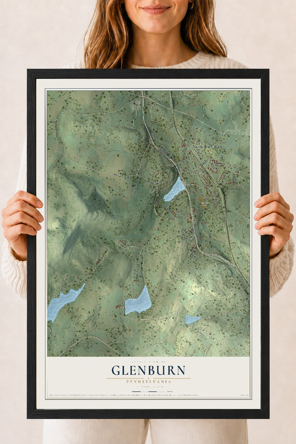 Map of Glenburn, Pennsylvania, 18 x 24 inch print in a black wood frame
