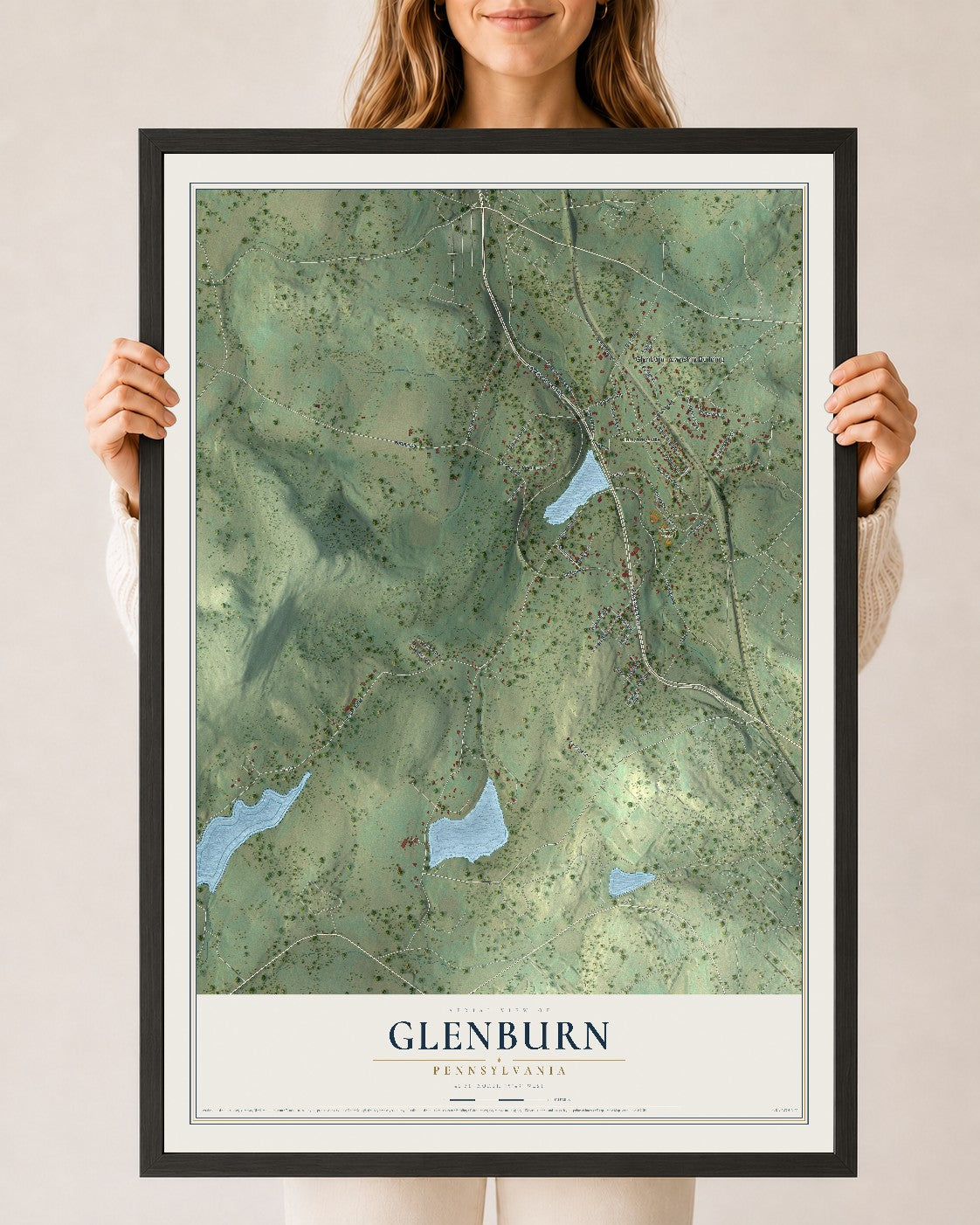 Map of Glenburn, Pennsylvania, 24 x 36 inch print in a black wood frame