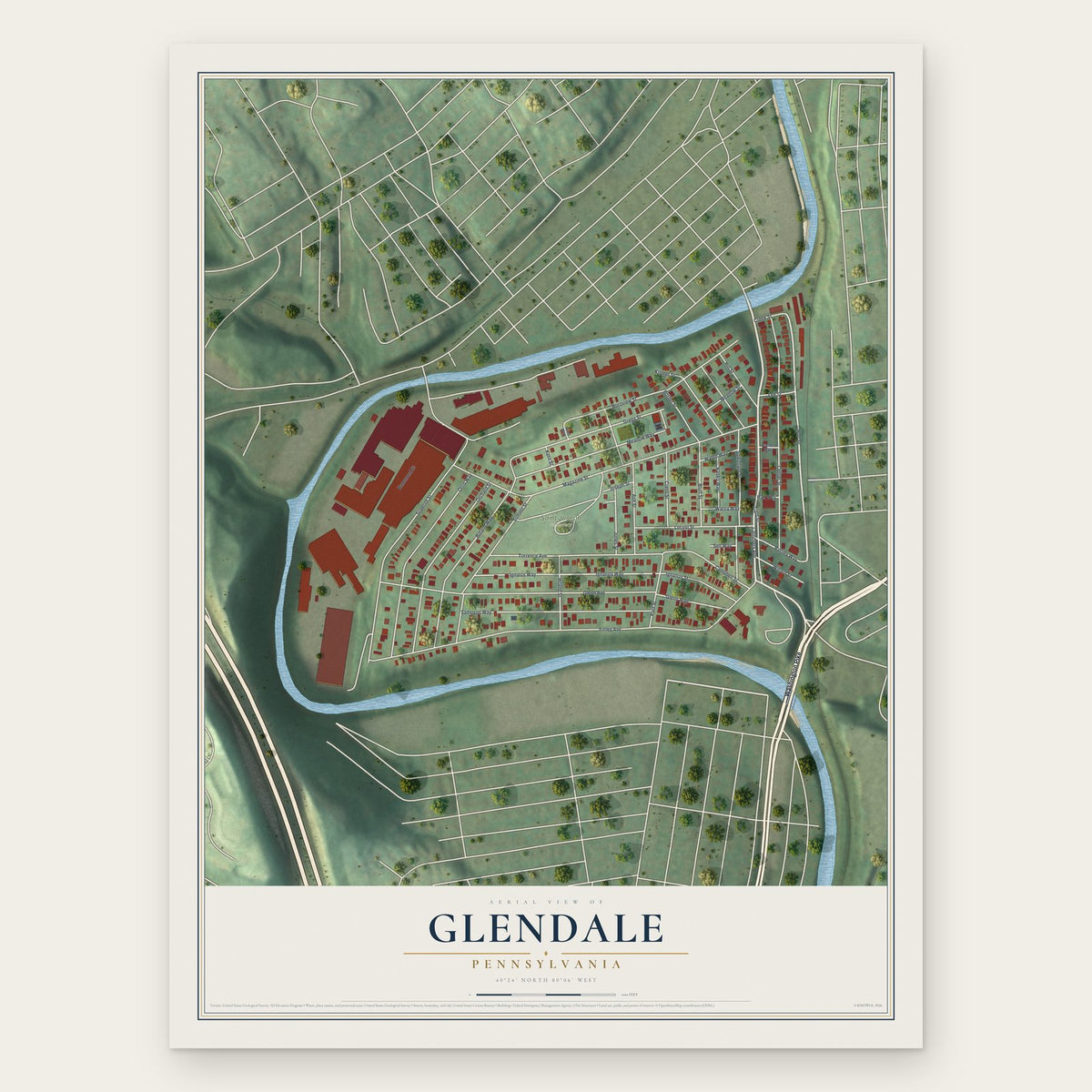 Glendale, Pennsylvania map print, the full design
