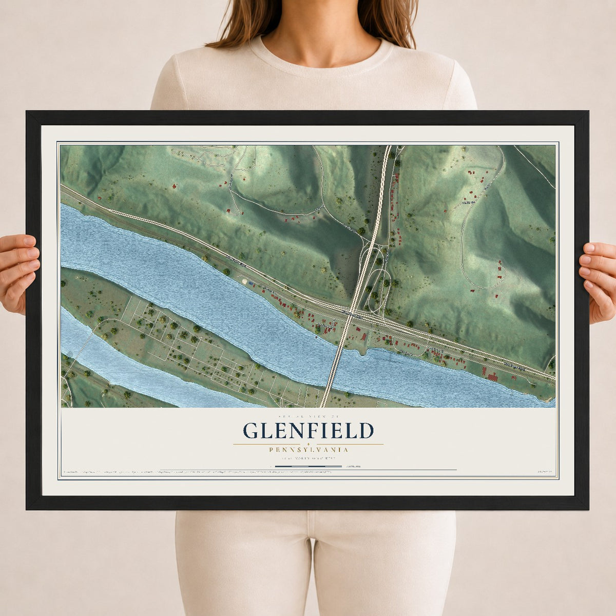 Map of Glenfield, Pennsylvania, 18 x 24 inch print in a black wood frame