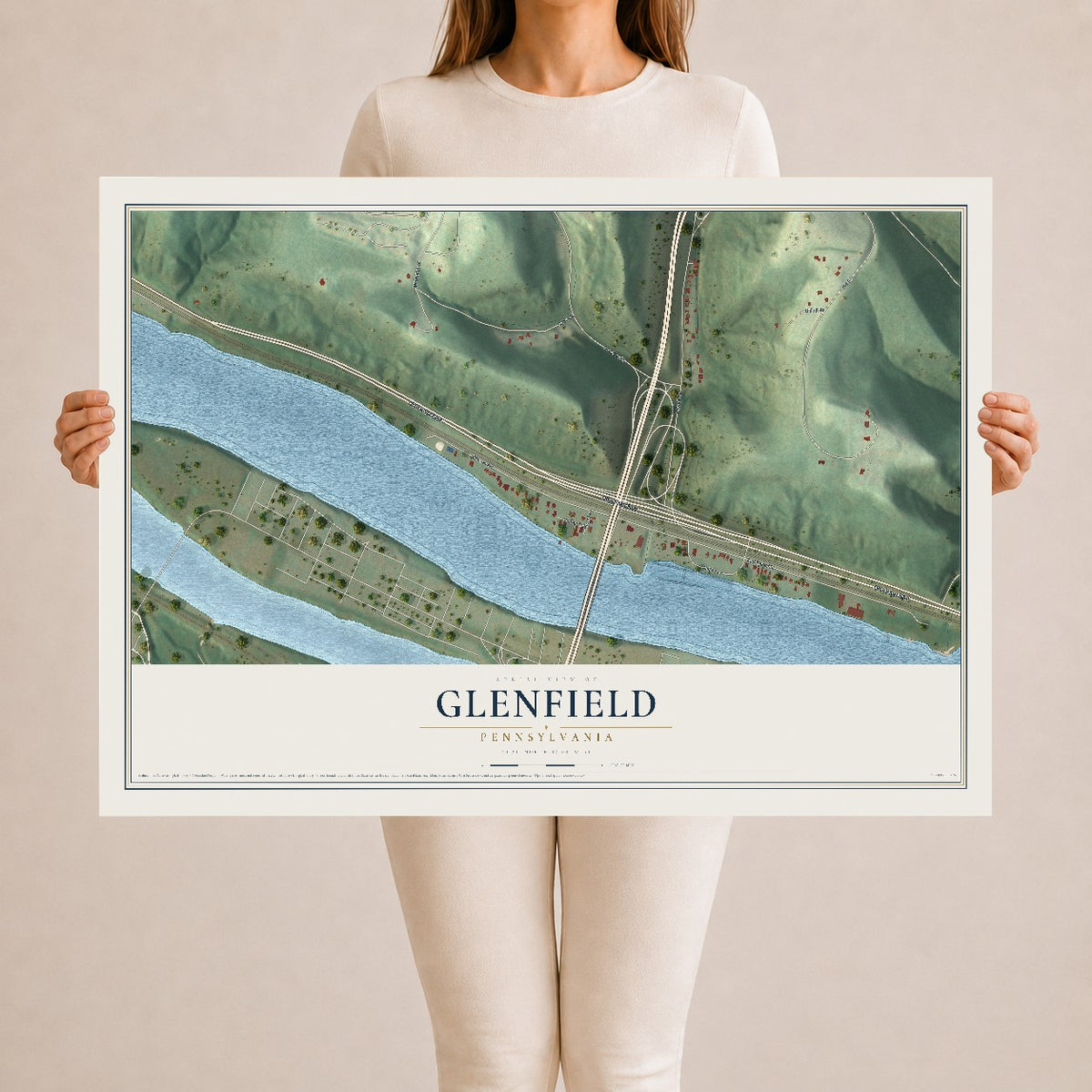 Map of Glenfield, Pennsylvania, 24 x 36 inch unframed archival matte print