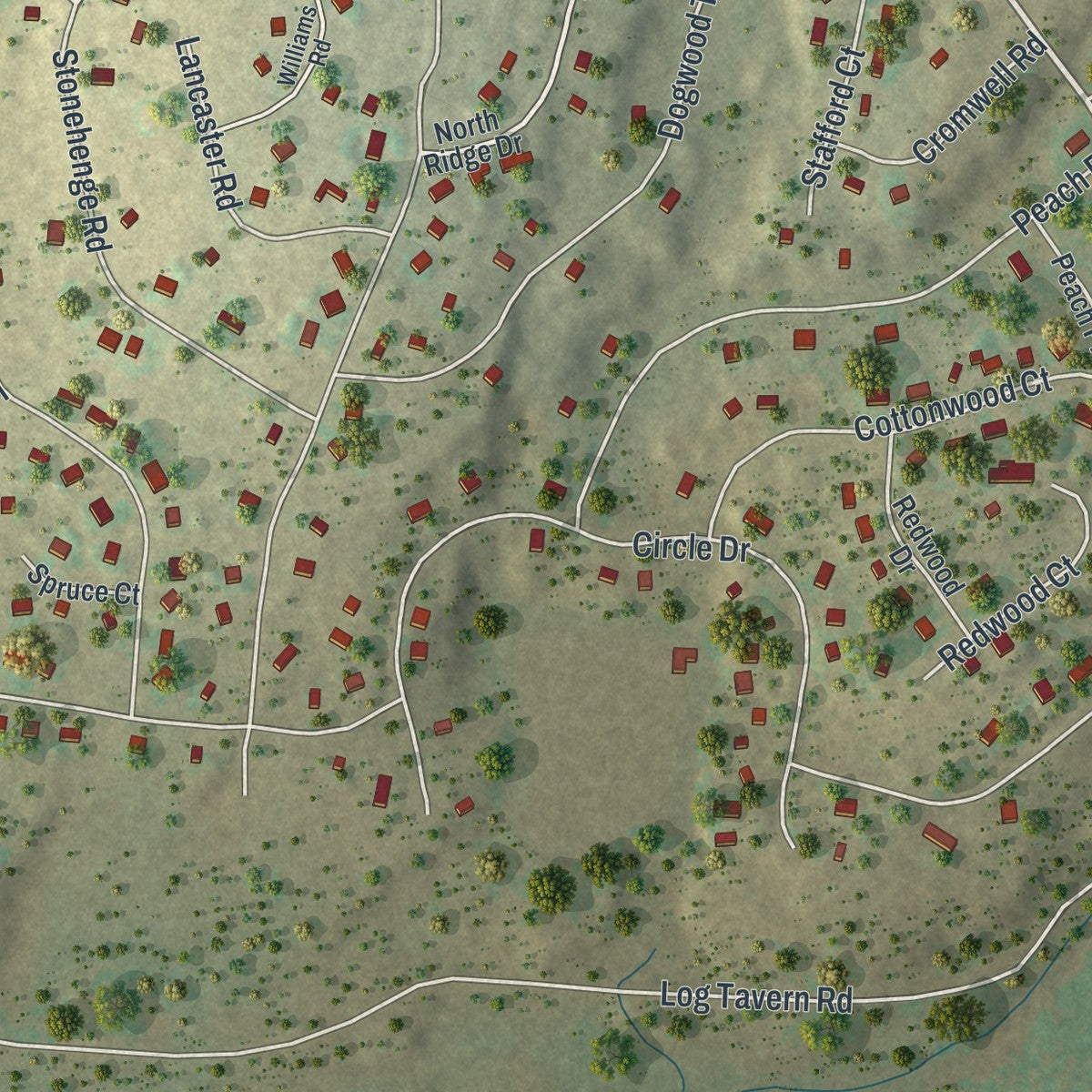 Close-up of the map of Gold Key Lake, Pennsylvania print showing street and building detail