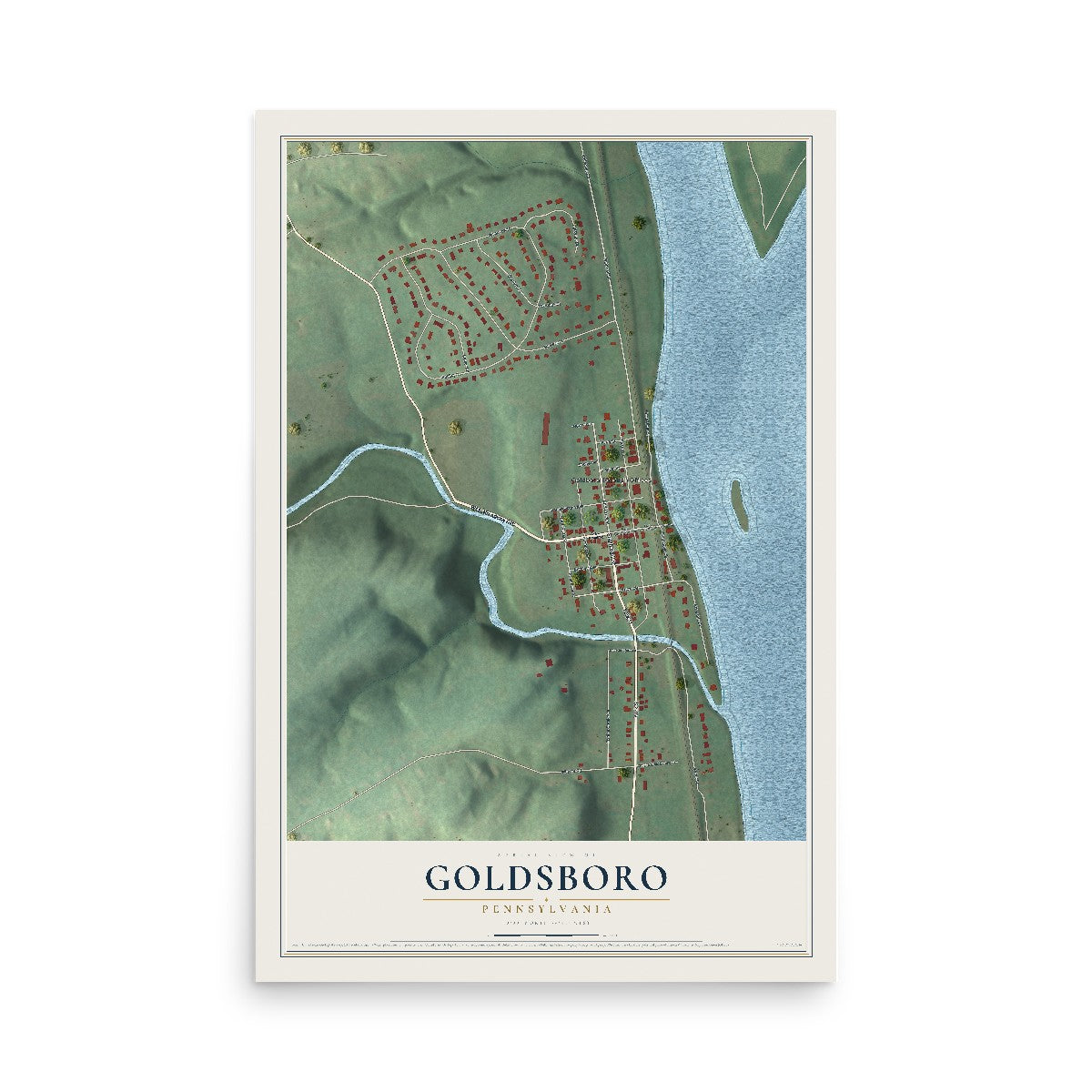 Map of Goldsboro, Pennsylvania, 12 x 18 inch unframed archival matte print