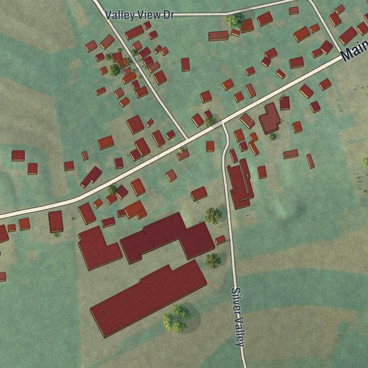Close-up of the map of Goodville, Pennsylvania print showing street and building detail