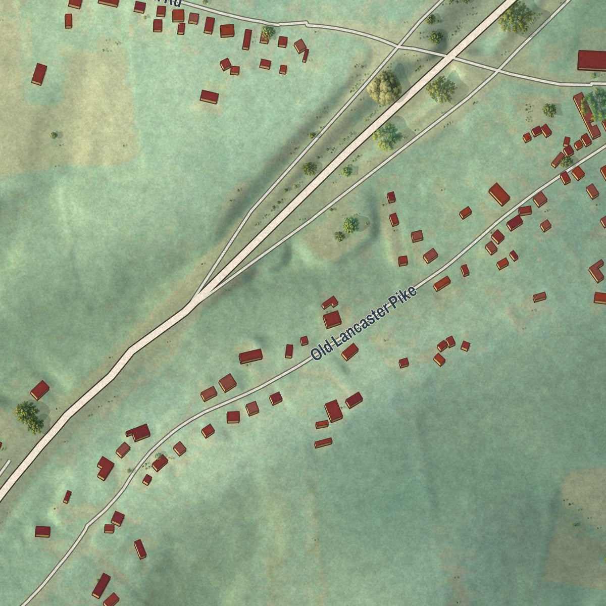 Close-up of the map of Gouglersville, Pennsylvania print showing street and building detail
