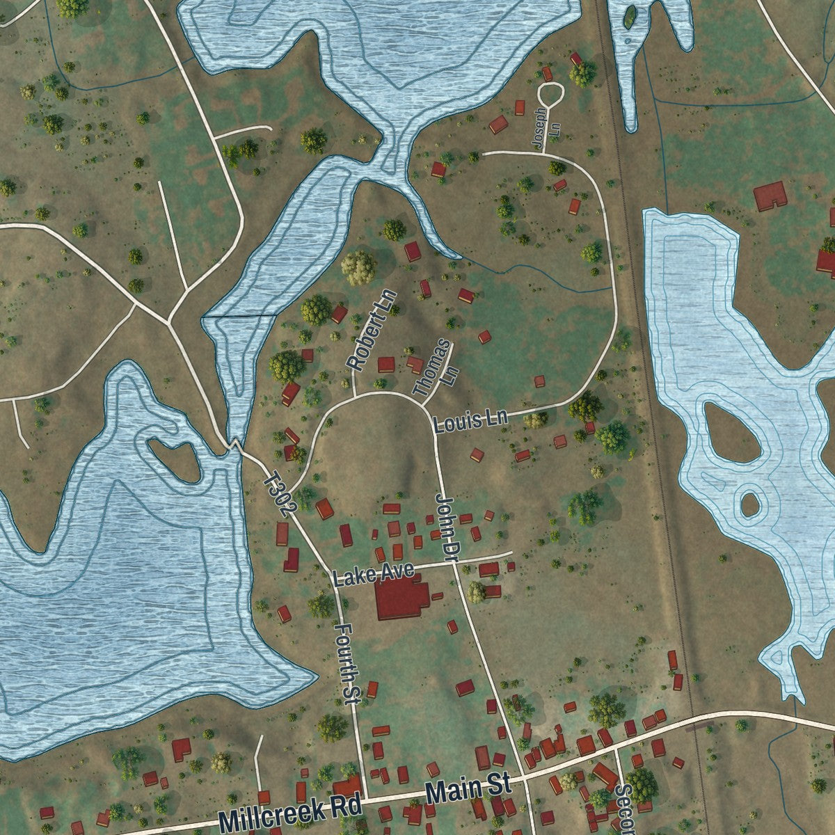 Close-up of the map of Gouldsboro, Pennsylvania print showing street and building detail