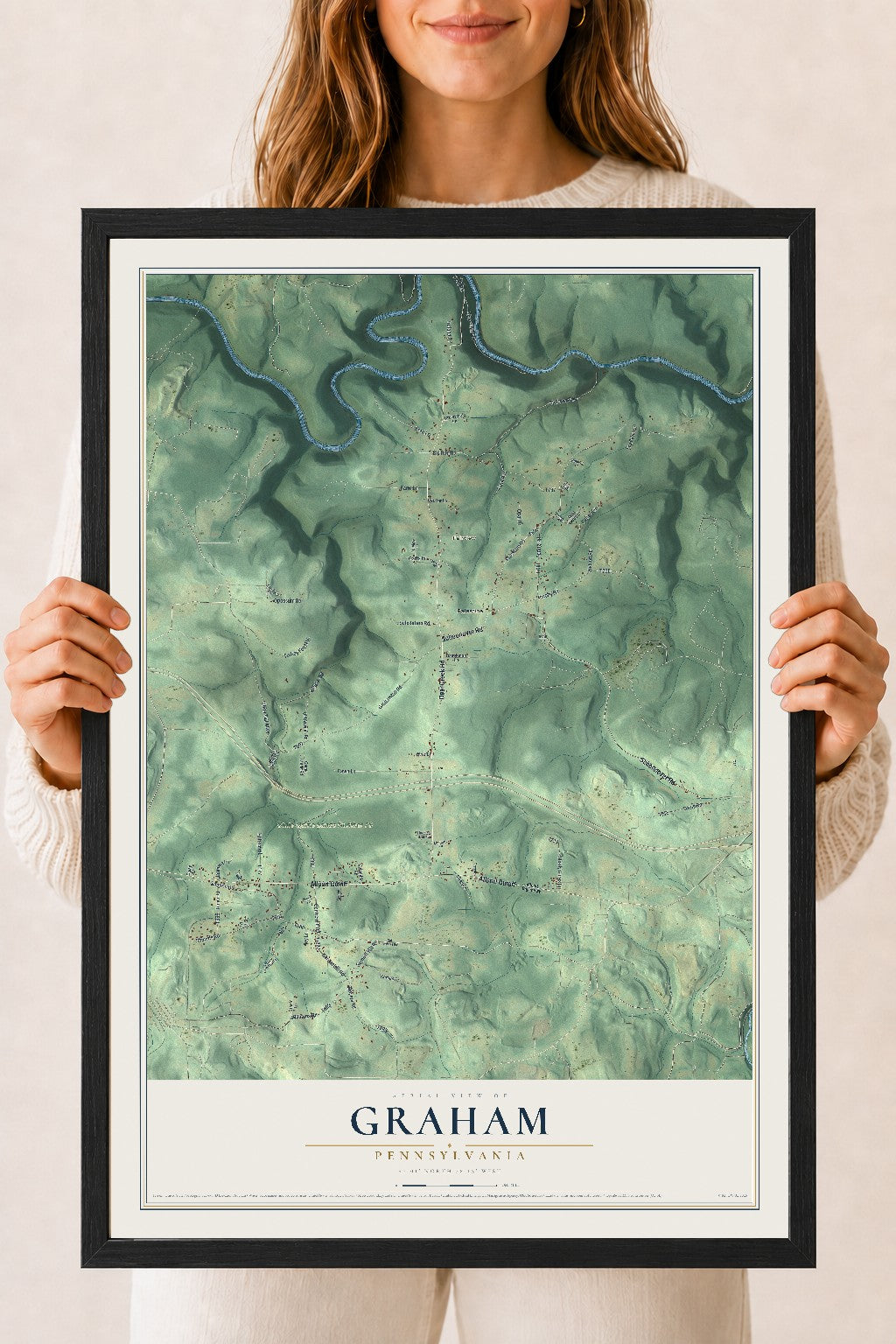 Map of Graham, Pennsylvania, 18 x 24 inch print in a black wood frame