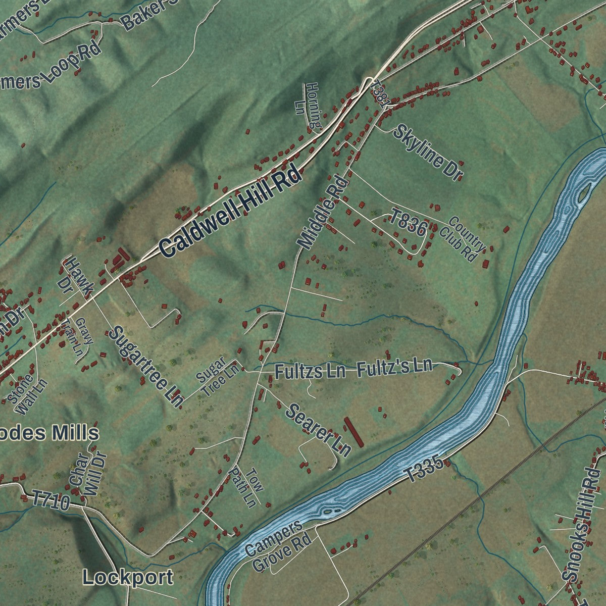 Second close-up of the map of Granville, Mifflin County, Pennsylvania print showing more streets and buildings