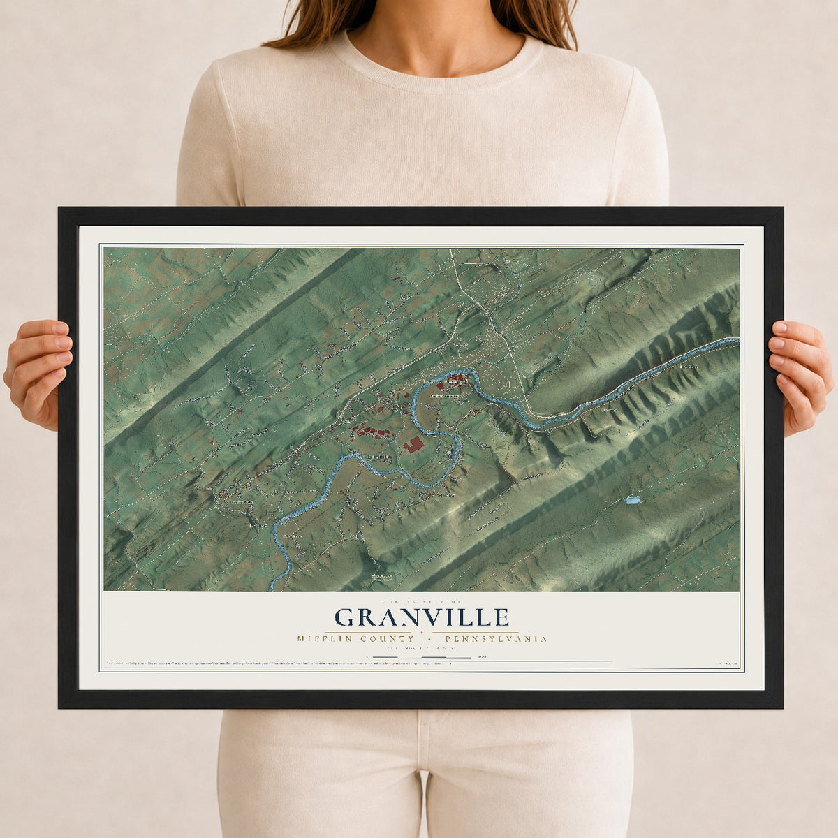 Map of Granville, Mifflin County, Pennsylvania, 12 x 18 inch print in a black wood frame