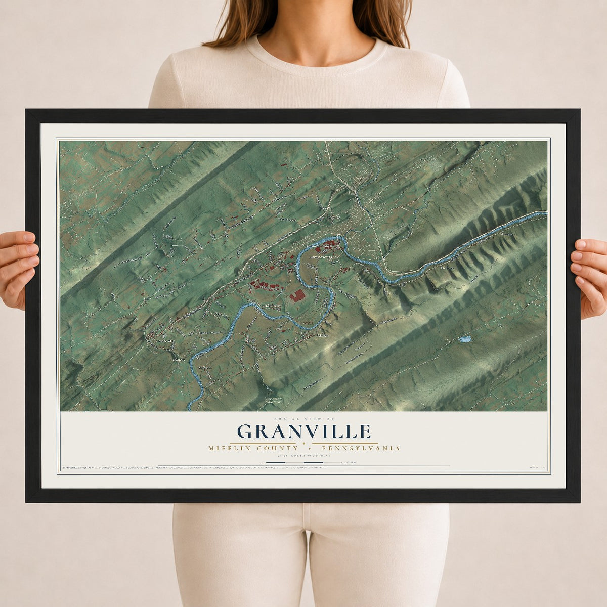 Map of Granville, Mifflin County, Pennsylvania, 18 x 24 inch print in a black wood frame