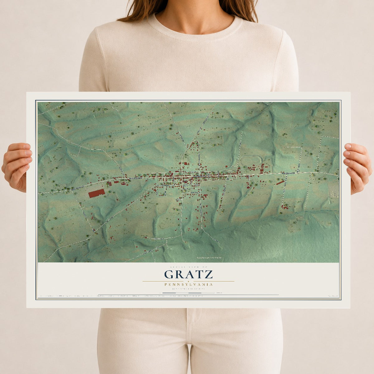 Map of Gratz, Pennsylvania, 12 x 18 inch unframed archival matte print