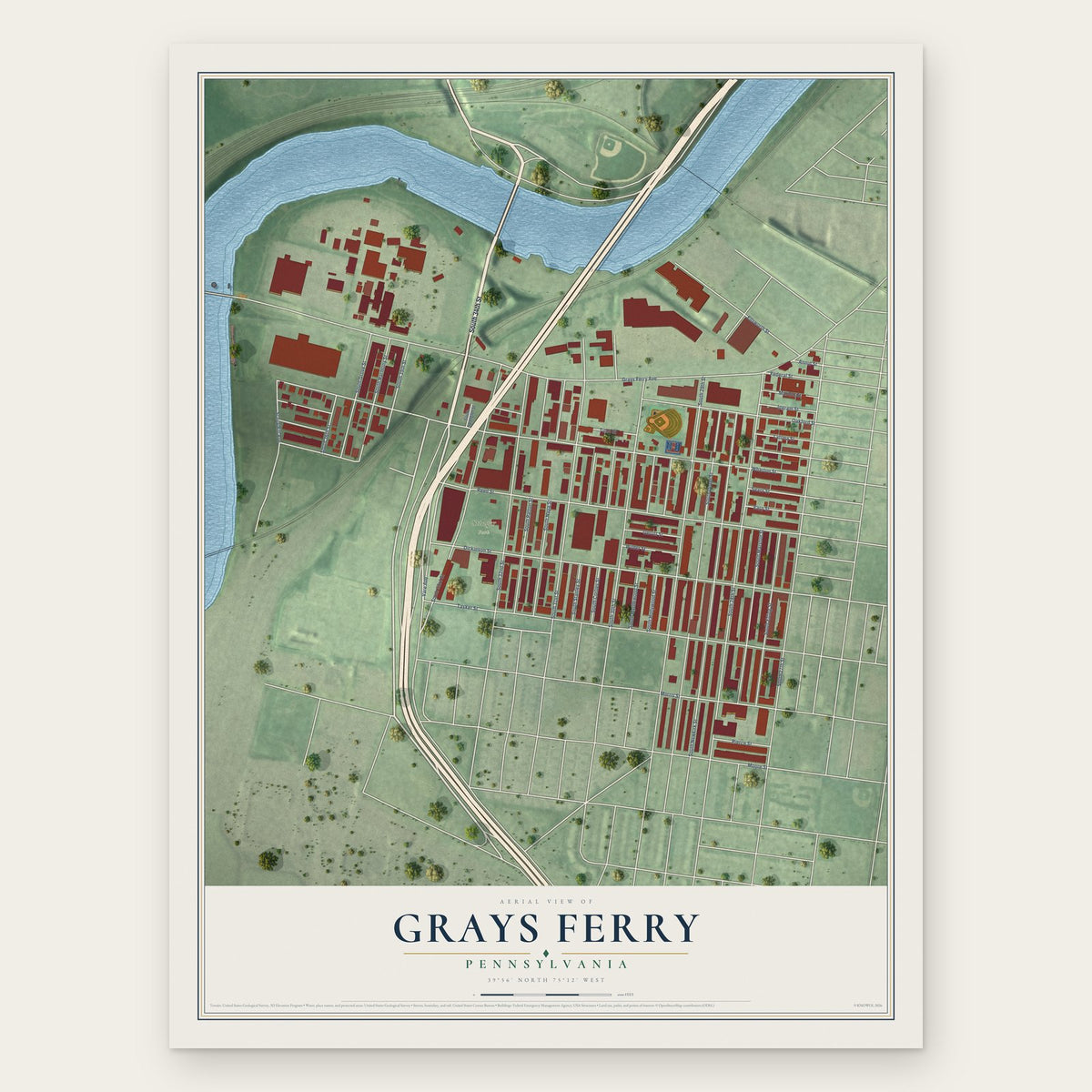 Grays Ferry, Pennsylvania map print, the full design