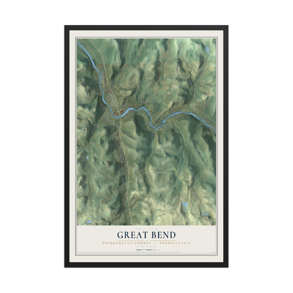 Map of Great Bend, Susquehanna County, Pennsylvania, 12 x 18 inch print in a black wood frame