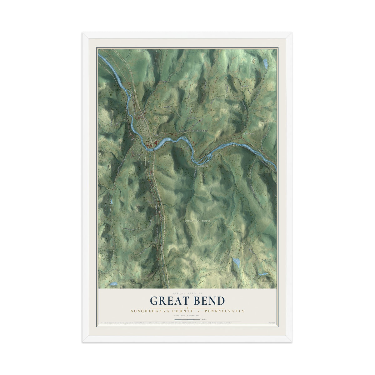 Map of Great Bend, Susquehanna County, Pennsylvania, 12 x 18 inch print in a white wood frame