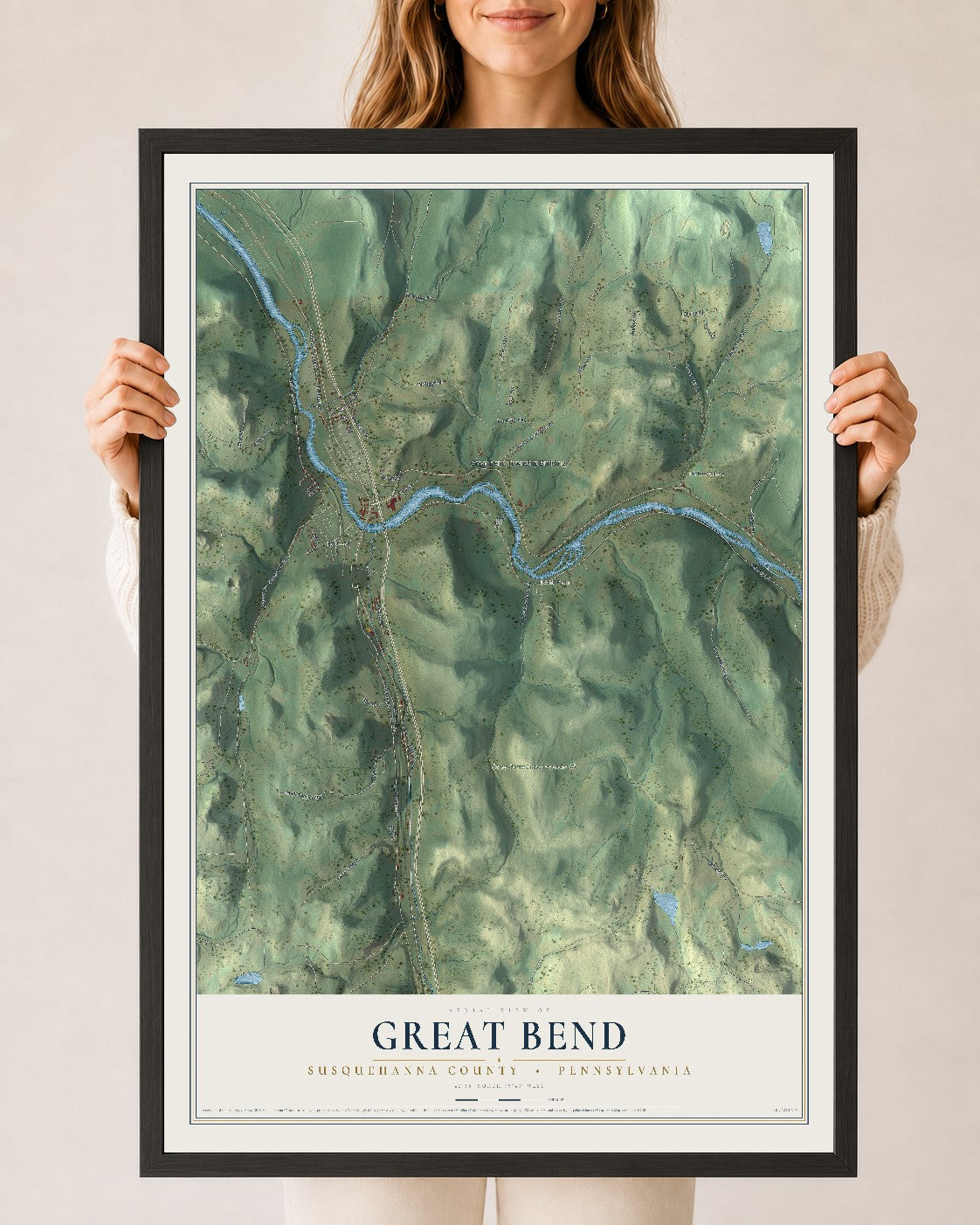 Map of Great Bend, Susquehanna County, Pennsylvania, 24 x 36 inch print in a black wood frame