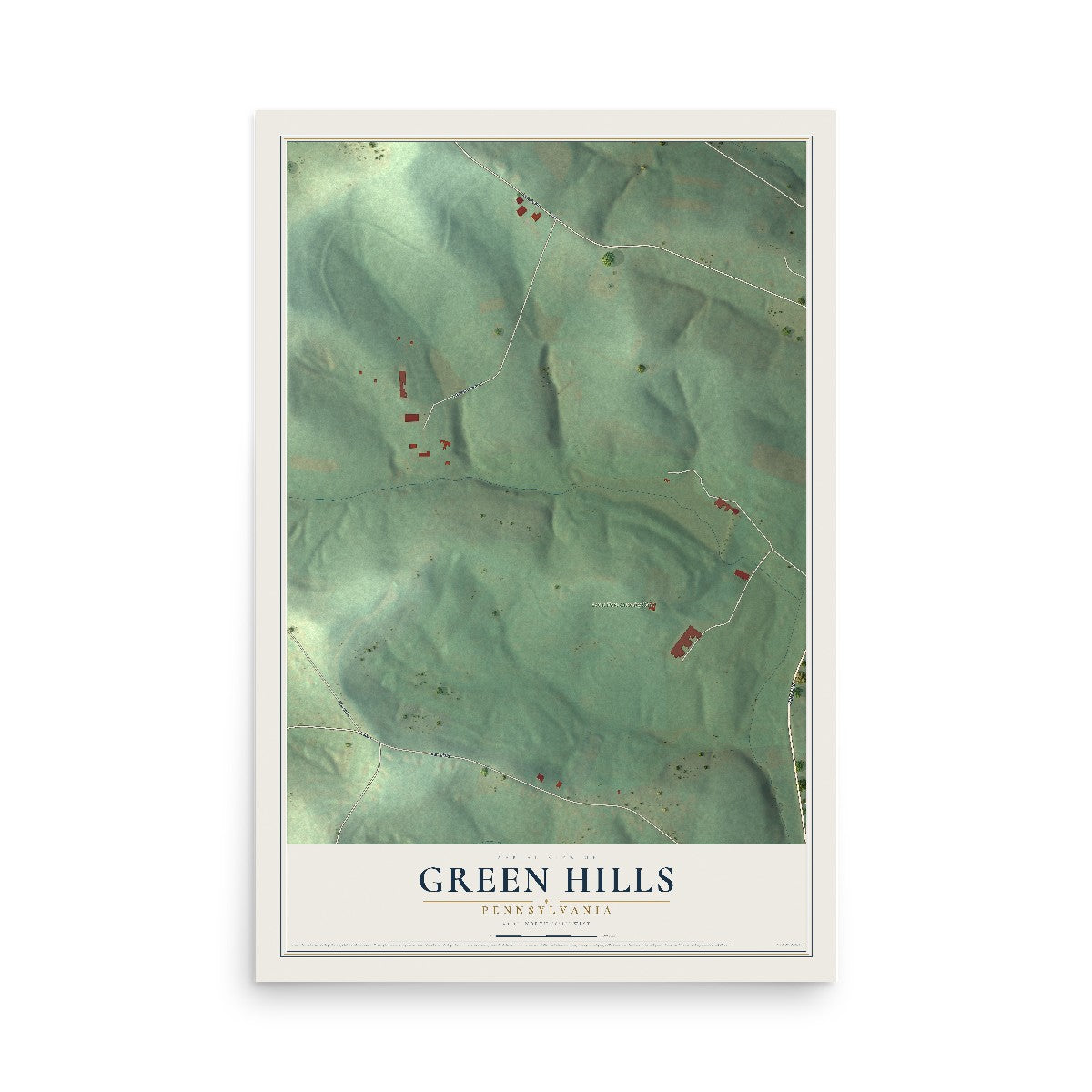 Map of Green Hills, Pennsylvania, 12 x 18 inch unframed archival matte print