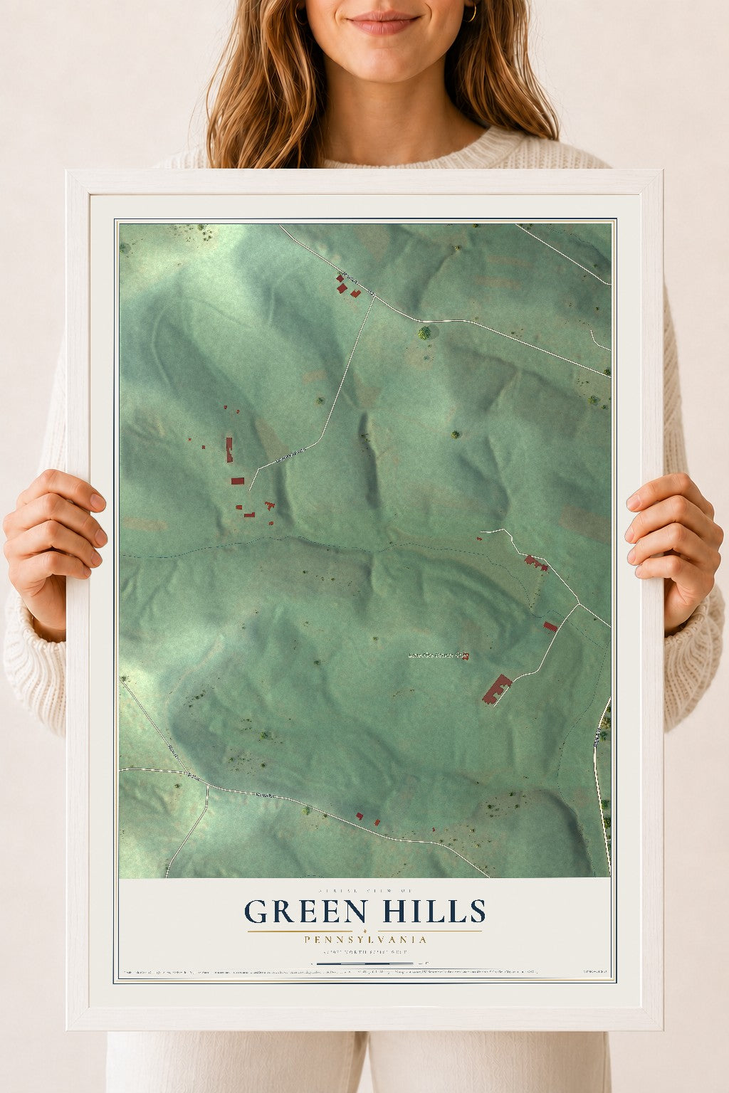 Map of Green Hills, Pennsylvania, 18 x 24 inch print in a white wood frame