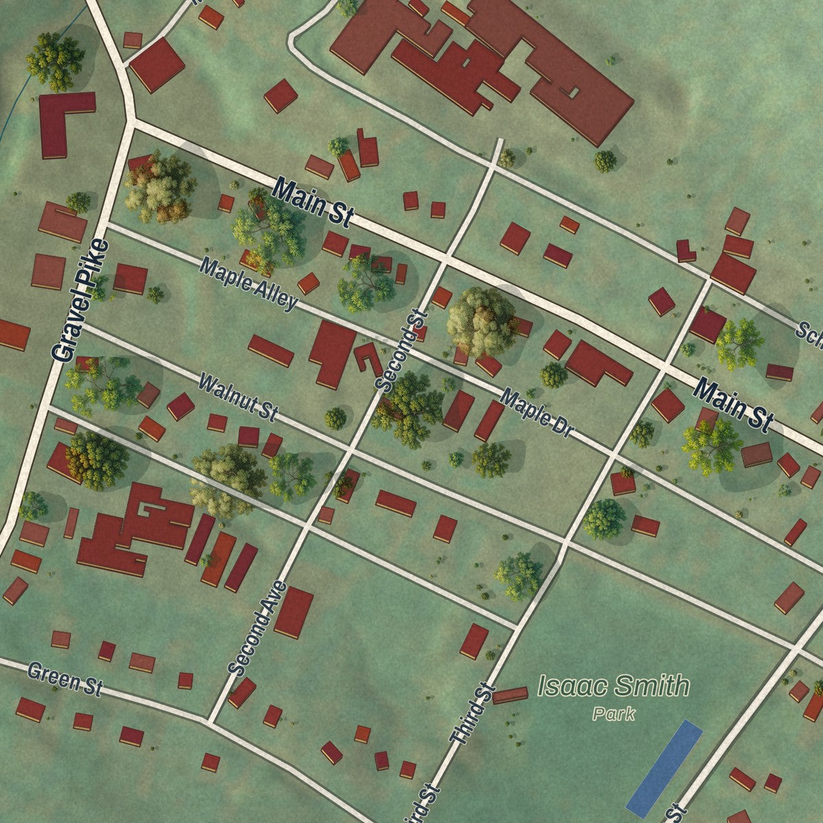 Close-up of the map of Green Lane, Pennsylvania print showing street and building detail