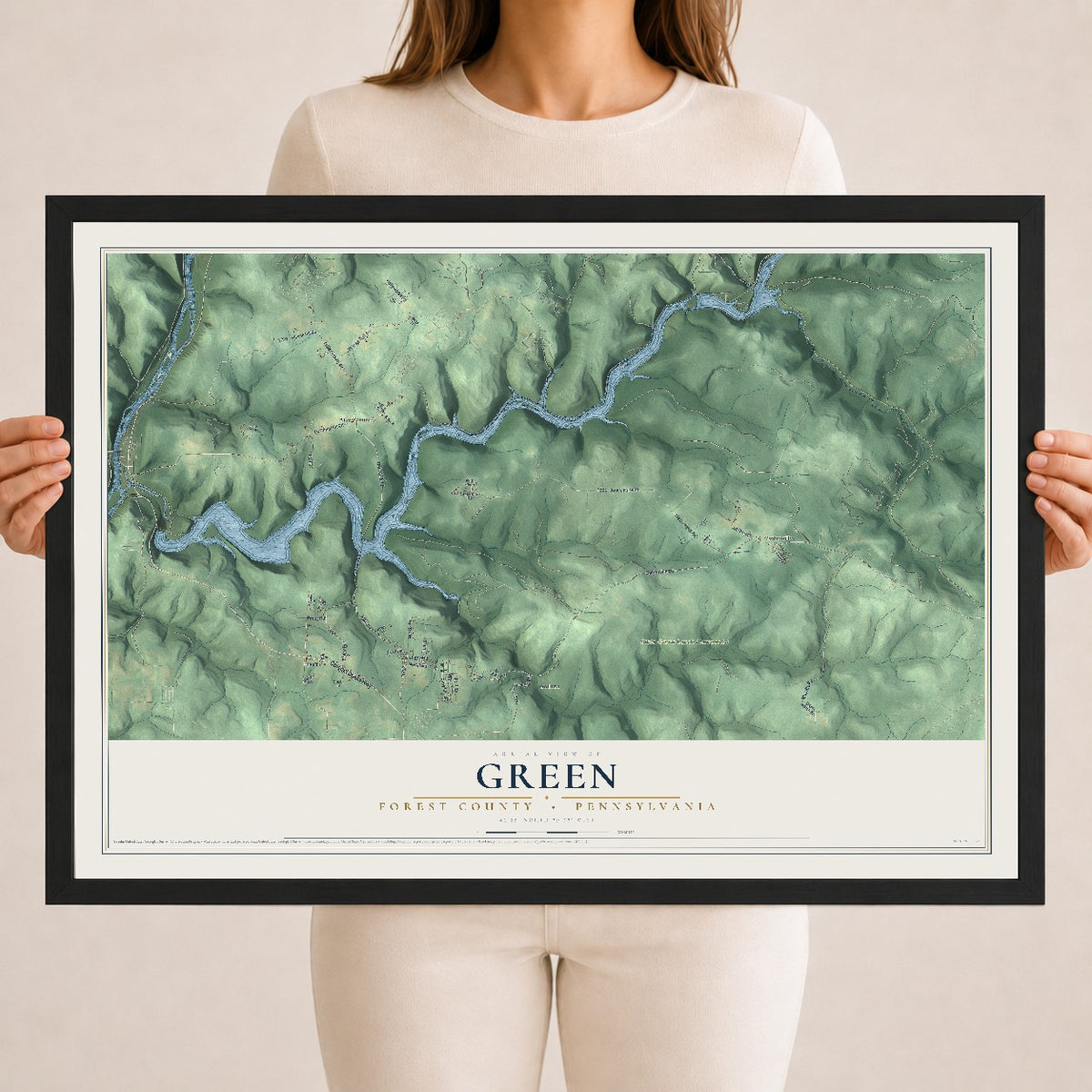 Map of Green, Forest County, Pennsylvania, 18 x 24 inch print in a black wood frame