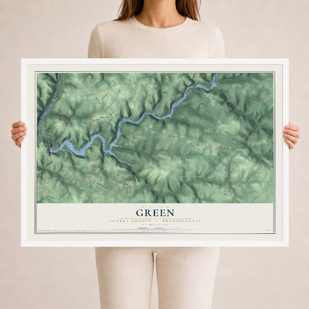 Map of Green, Forest County, Pennsylvania, 24 x 36 inch print in a white wood frame