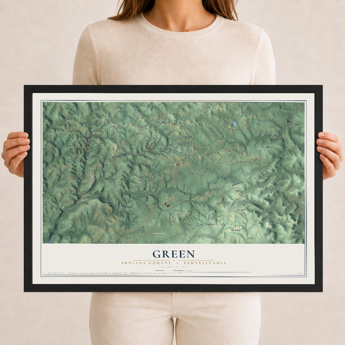 Map of Green, Indiana County, Pennsylvania, 12 x 18 inch print in a black wood frame