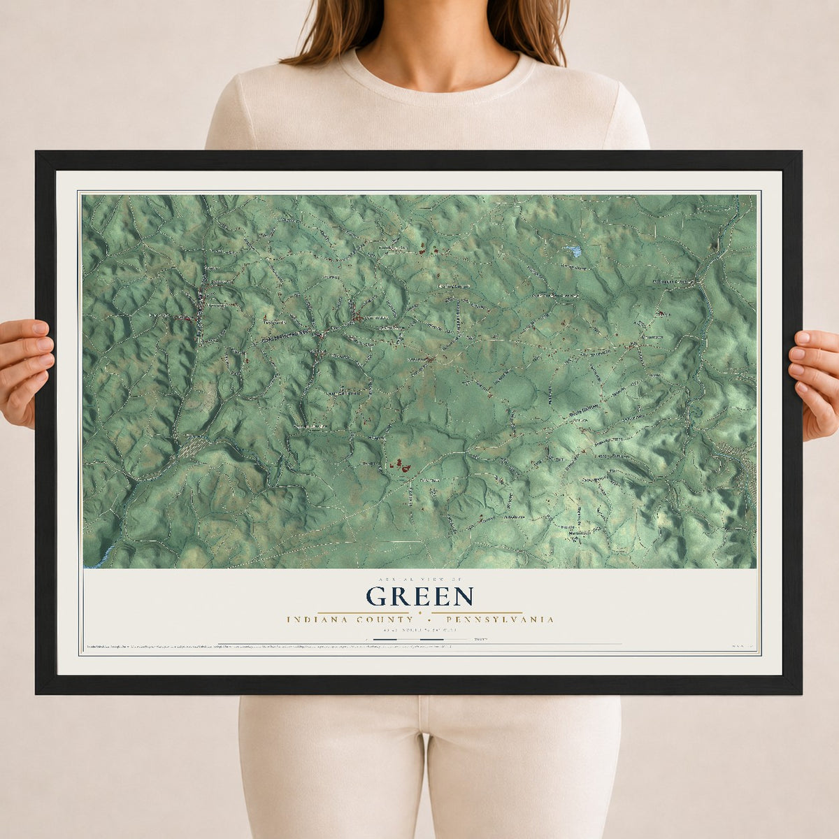 Map of Green, Indiana County, Pennsylvania, 18 x 24 inch print in a black wood frame