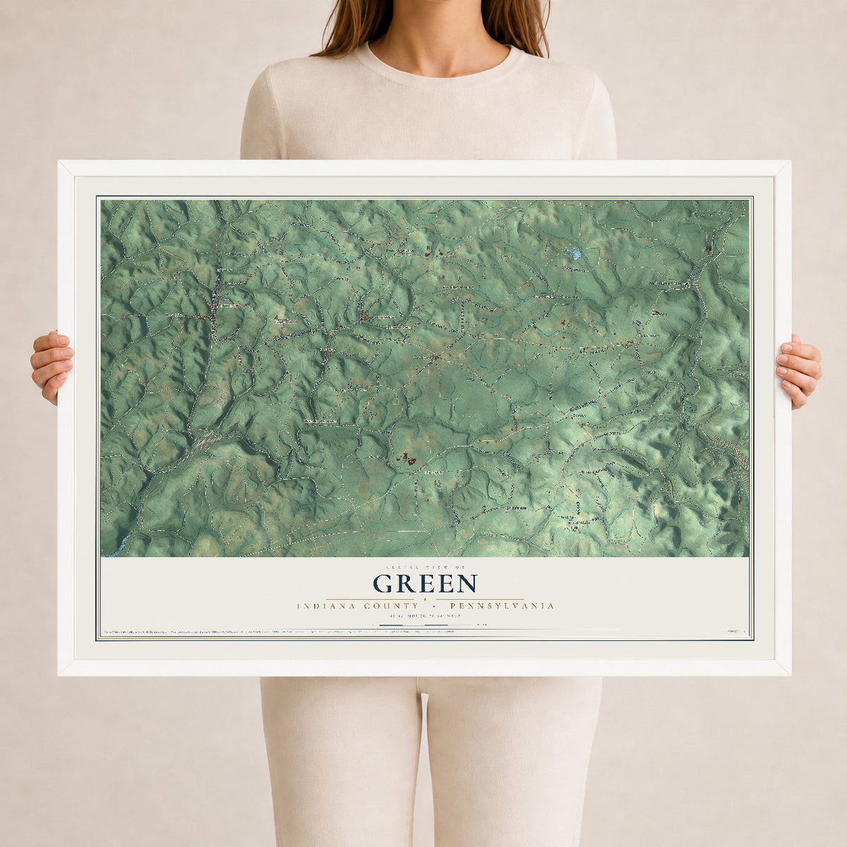 Map of Green, Indiana County, Pennsylvania, 24 x 36 inch print in a white wood frame