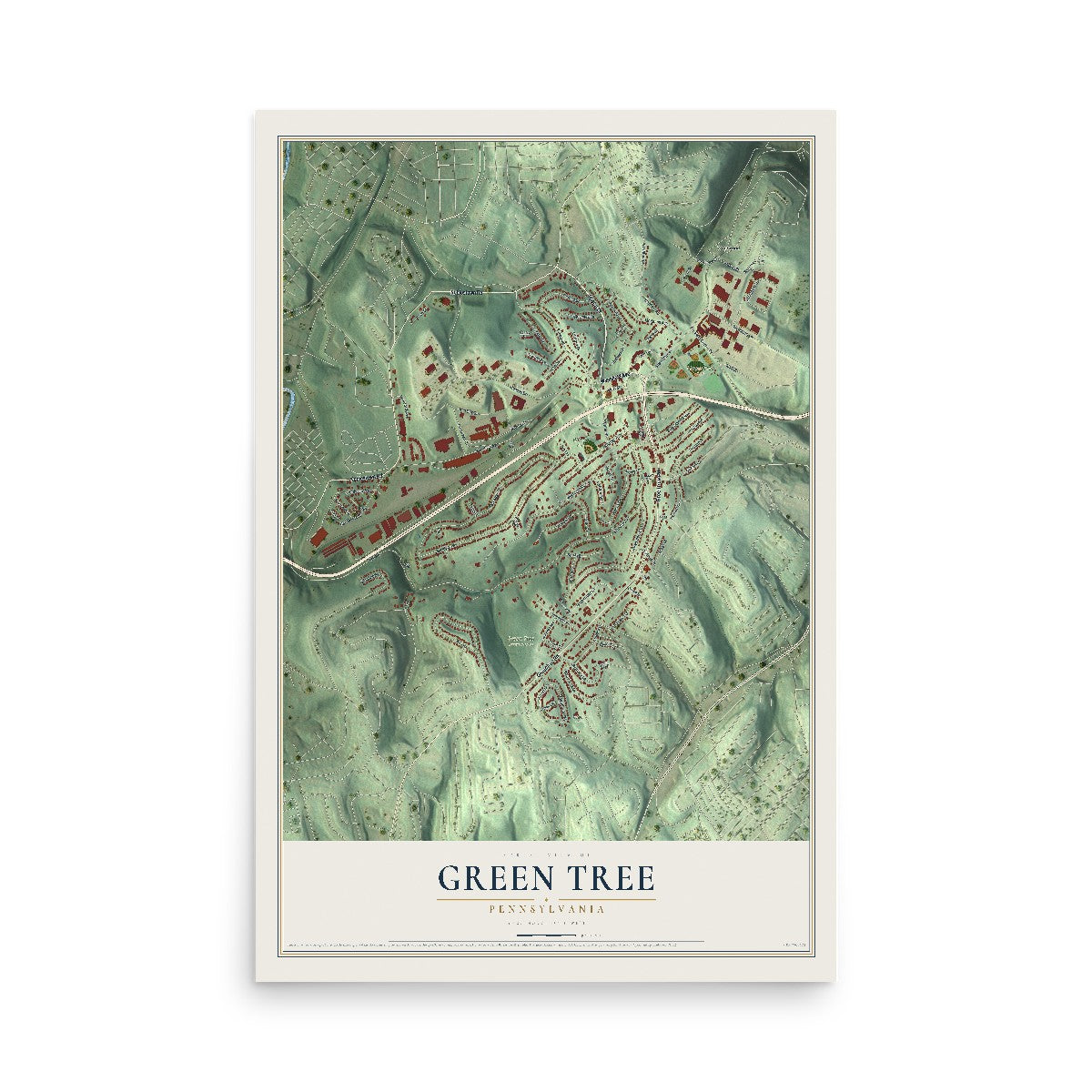 Map of Green Tree, Pennsylvania, 12 x 18 inch unframed archival matte print