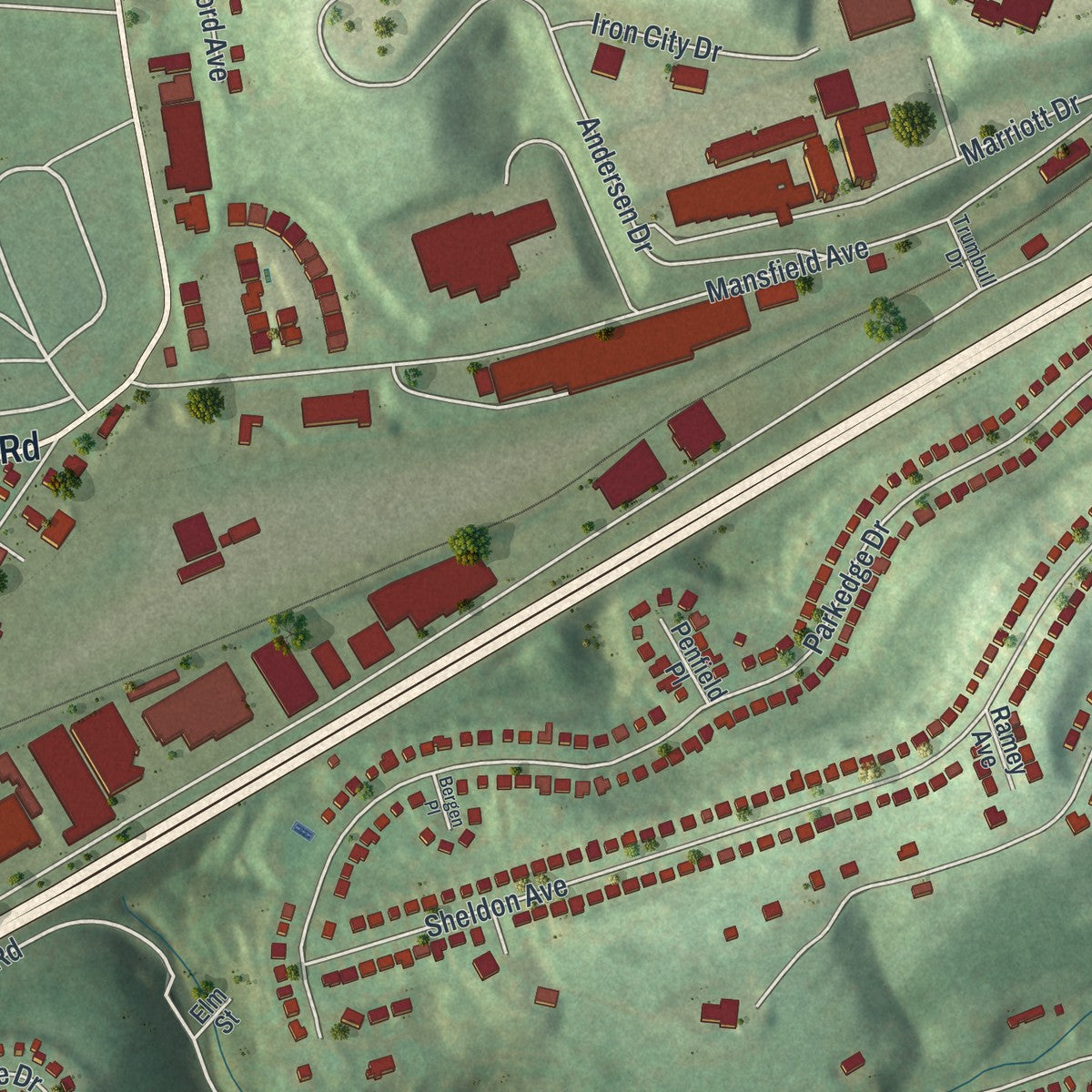 Second close-up of the map of Green Tree, Pennsylvania print showing more streets and buildings