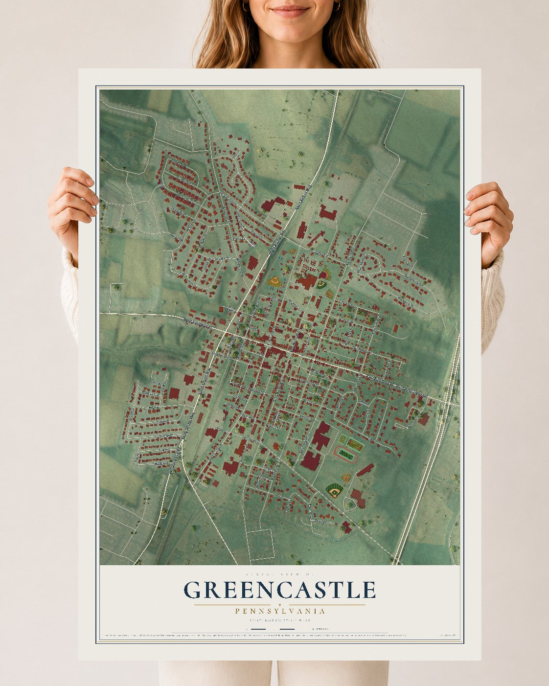 Map of Greencastle, Pennsylvania, 24 x 36 inch unframed archival matte print