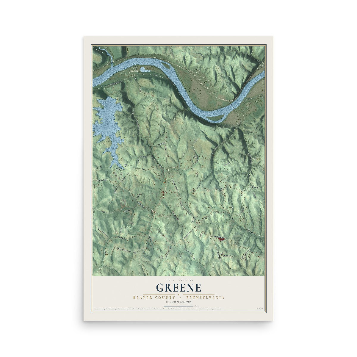 Map of Greene, Beaver County, Pennsylvania, 12 x 18 inch unframed archival matte print