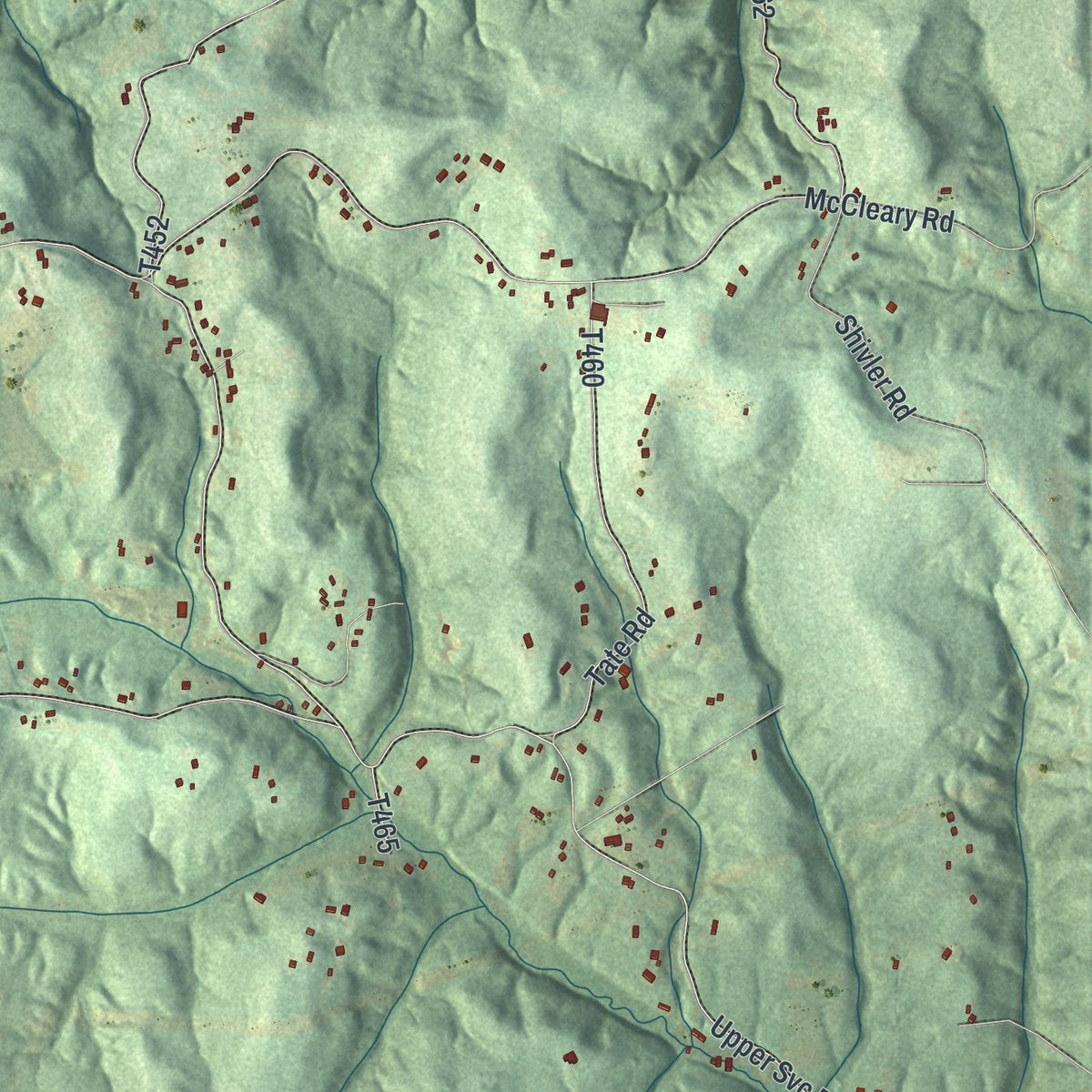 Close-up of the map of Greene, Beaver County, Pennsylvania print showing street and building detail