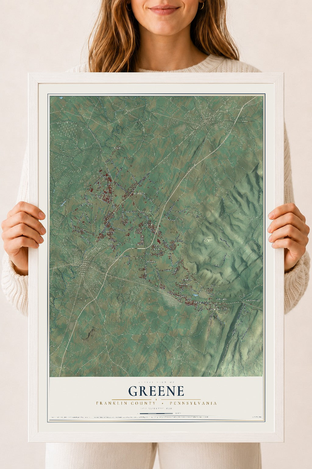 Map of Greene, Franklin County, Pennsylvania, 18 x 24 inch print in a white wood frame
