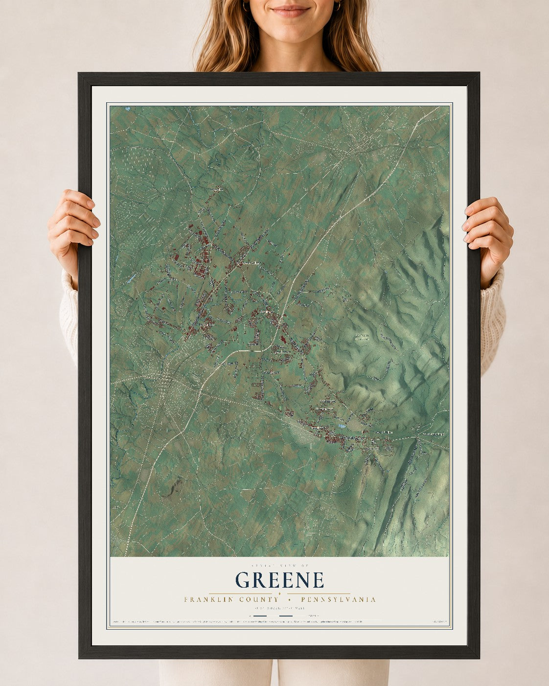 Map of Greene, Franklin County, Pennsylvania, 24 x 36 inch print in a black wood frame