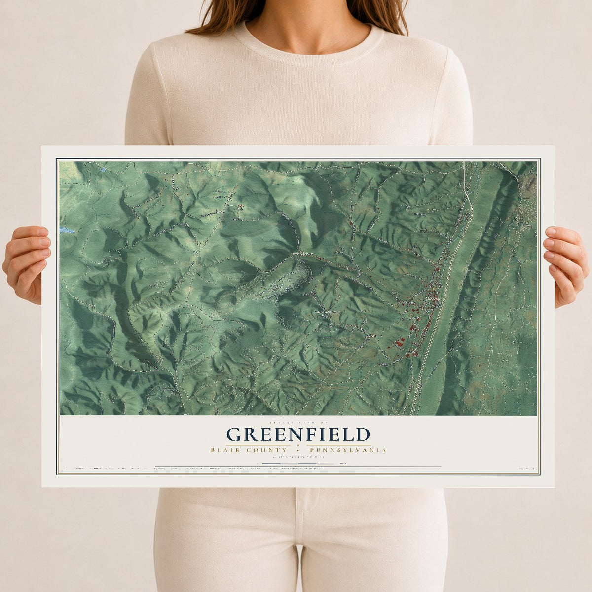 Map of Greenfield, Blair County, Pennsylvania, 12 x 18 inch unframed archival matte print