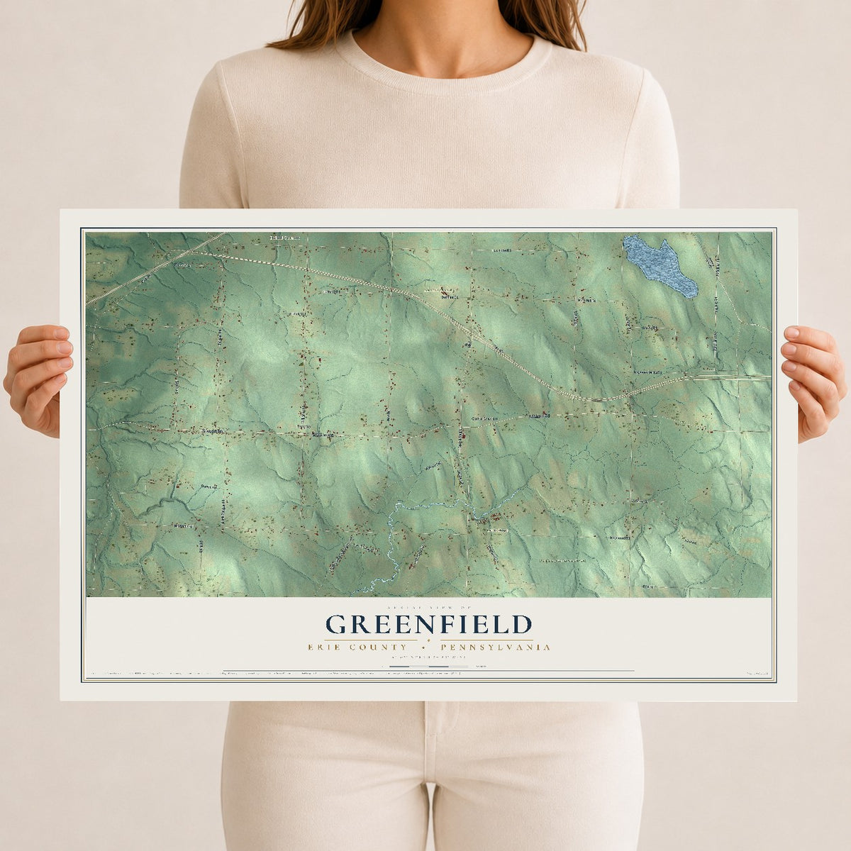 Map of Greenfield, Erie County, Pennsylvania, 12 x 18 inch unframed archival matte print