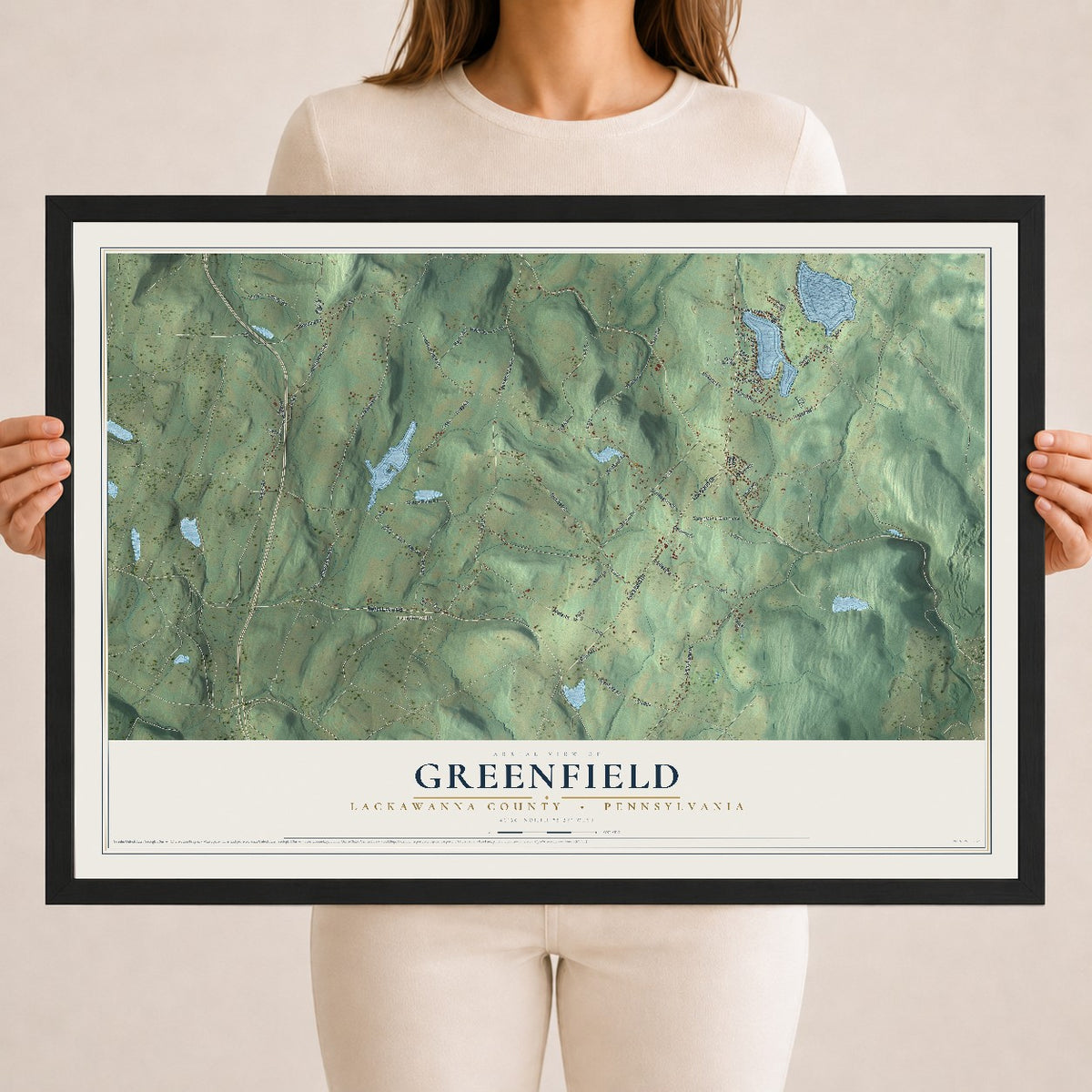 Map of Greenfield, Lackawanna County, Pennsylvania, 18 x 24 inch print in a black wood frame