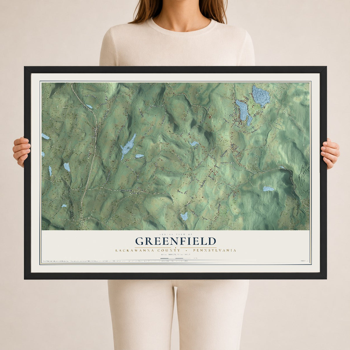 Map of Greenfield, Lackawanna County, Pennsylvania, 24 x 36 inch print in a black wood frame